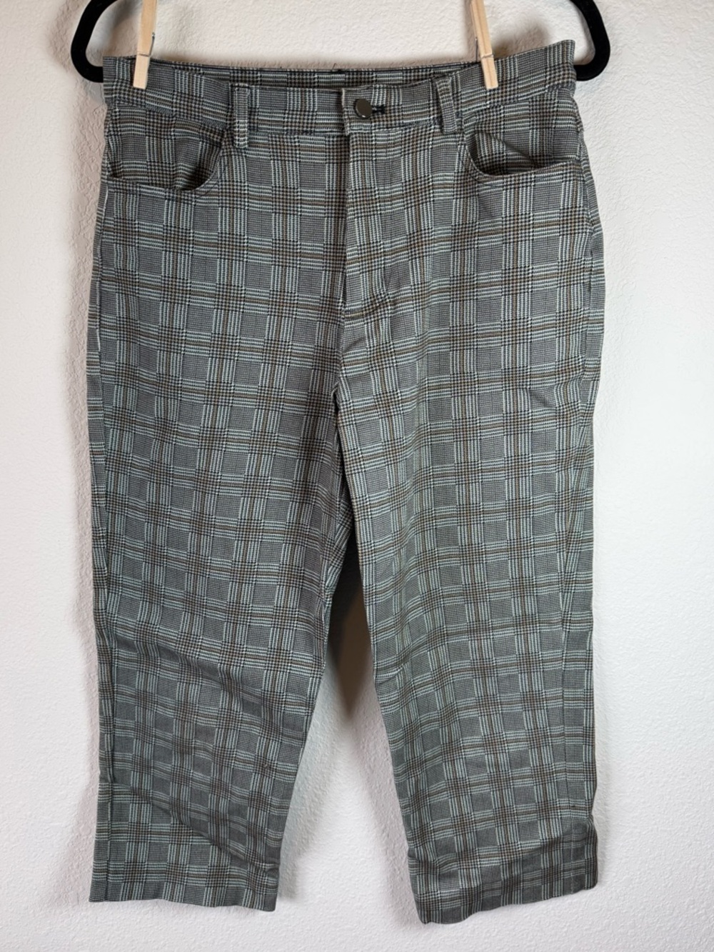 The Kit Alexa Jean Size 12 Tan Glen Plaid High Rise Straight Crop Raw Hem